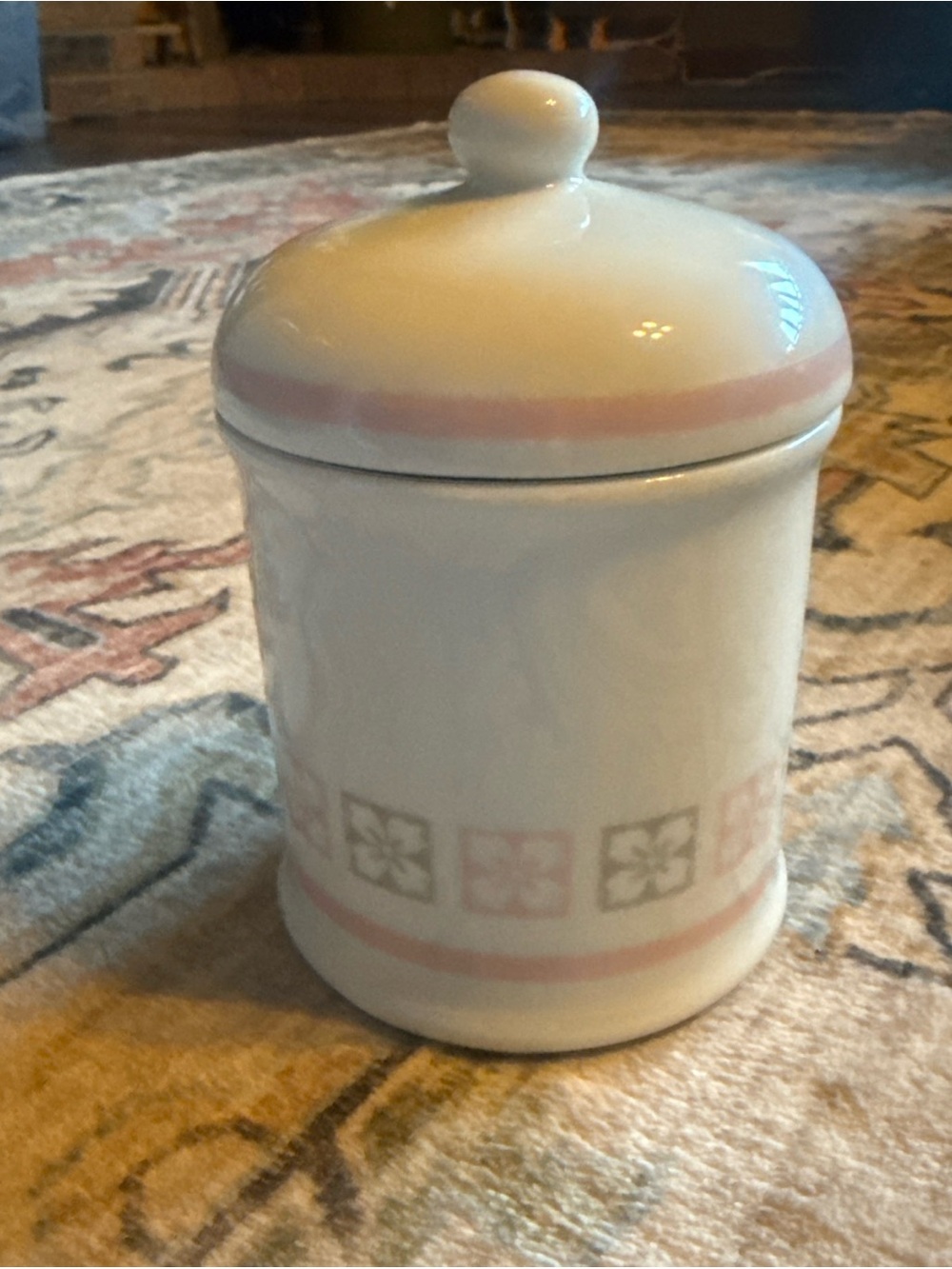 Avon Porcelain White, Pink, & Gray Apothecary Jar 1987